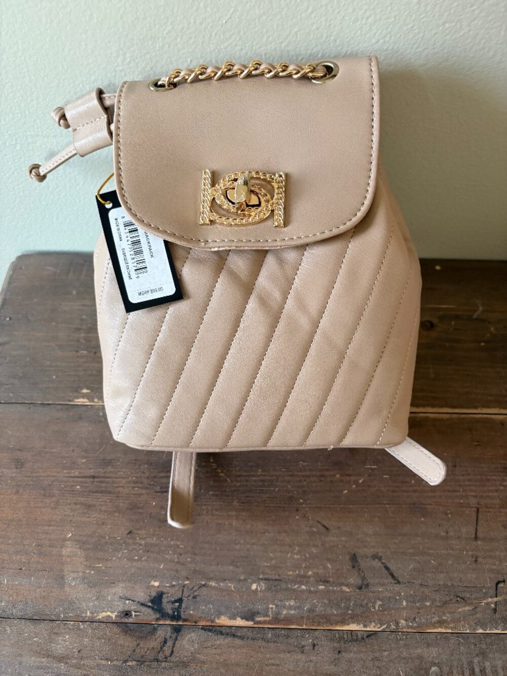 Brand New Bebe Hera Backpack/Purse Beige NWT
